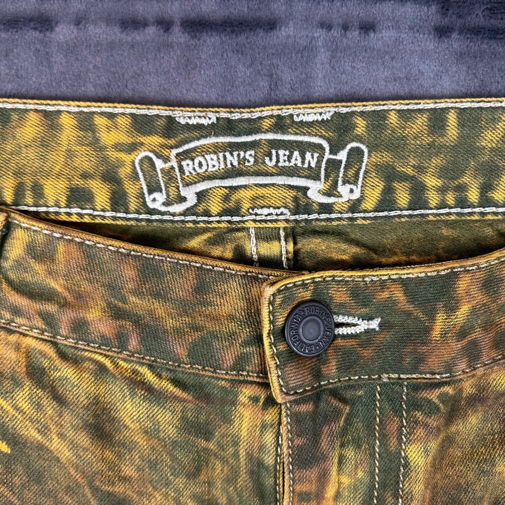 Robin's Jean Denim Jeans Mens 40 Yellow Acid Wash Studded Wing Distressed - Picture 3 of 14